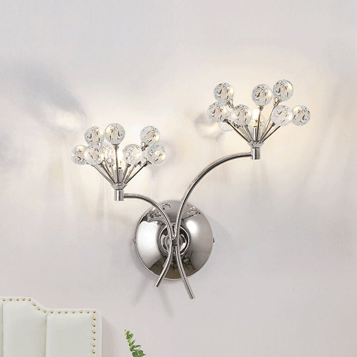 Lisslune | Crystal Balls Floral Wall Lighting Modern Style 2 Lights Living Room Wall Lamp Chrome