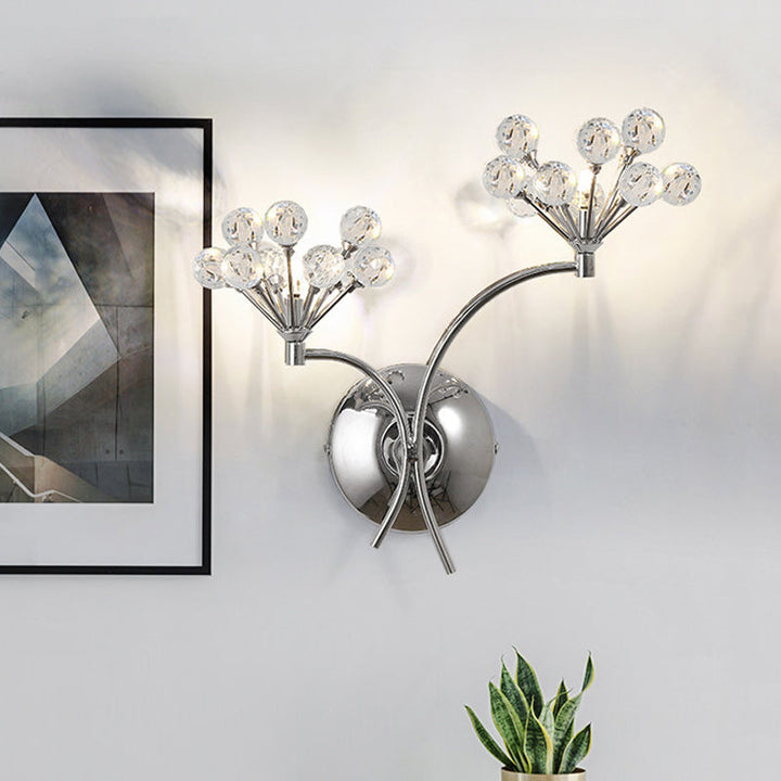 Lisslune | Crystal Balls Floral Wall Lighting Modern Style 2 Lights Living Room Wall Lamp Chrome