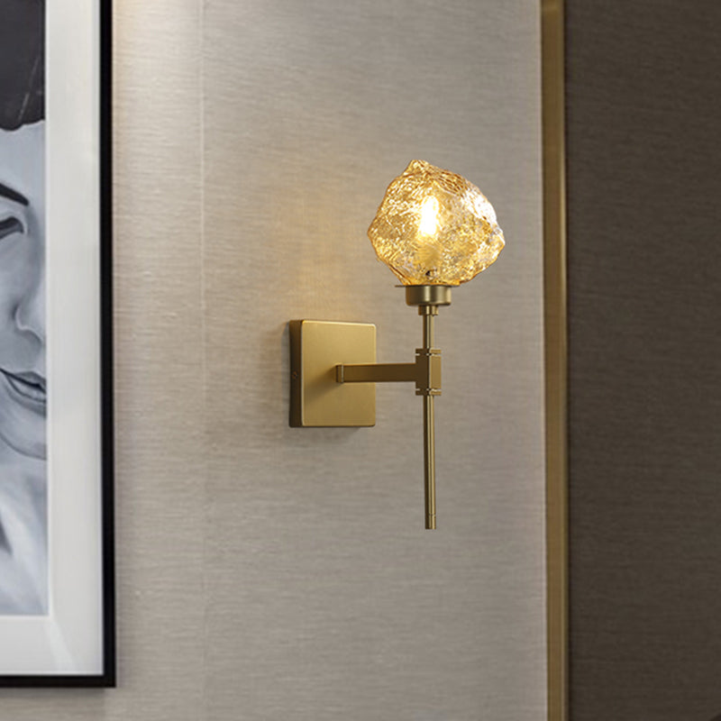 Lisslune | Brass Ice Block Wall Light Scone Postmodern 1 Head Amber/Smoke Gray Glass Wall Mounted Lamp for Living Room