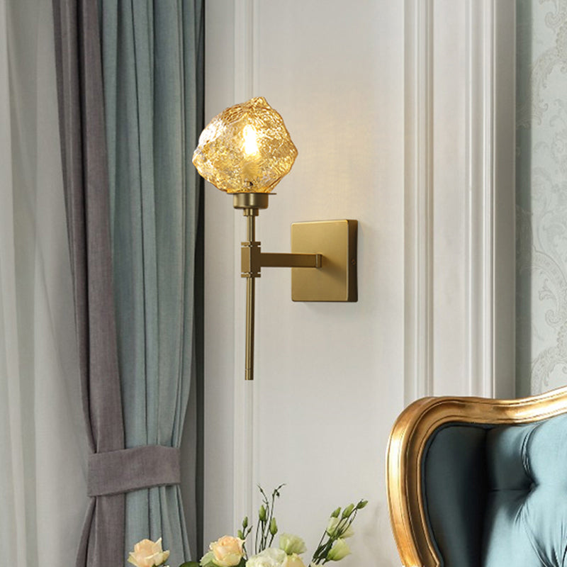 Lisslune | Brass Ice Block Wall Light Scone Postmodern 1 Head Amber/Smoke Gray Glass Wall Mounted Lamp for Living Room