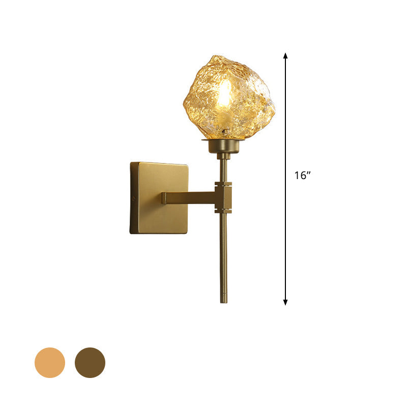 Lisslune | Brass Ice Block Wall Light Scone Postmodern 1 Head Amber/Smoke Gray Glass Wall Mounted Lamp for Living Room