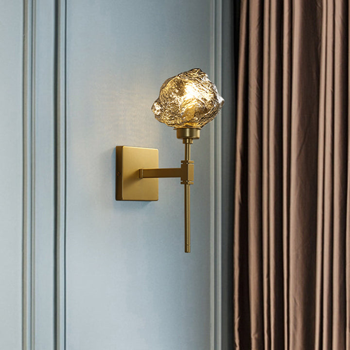 Lisslune | Brass Ice Block Wall Light Scone Postmodern 1 Head Amber/Smoke Gray Glass Wall Mounted Lamp for Living Room