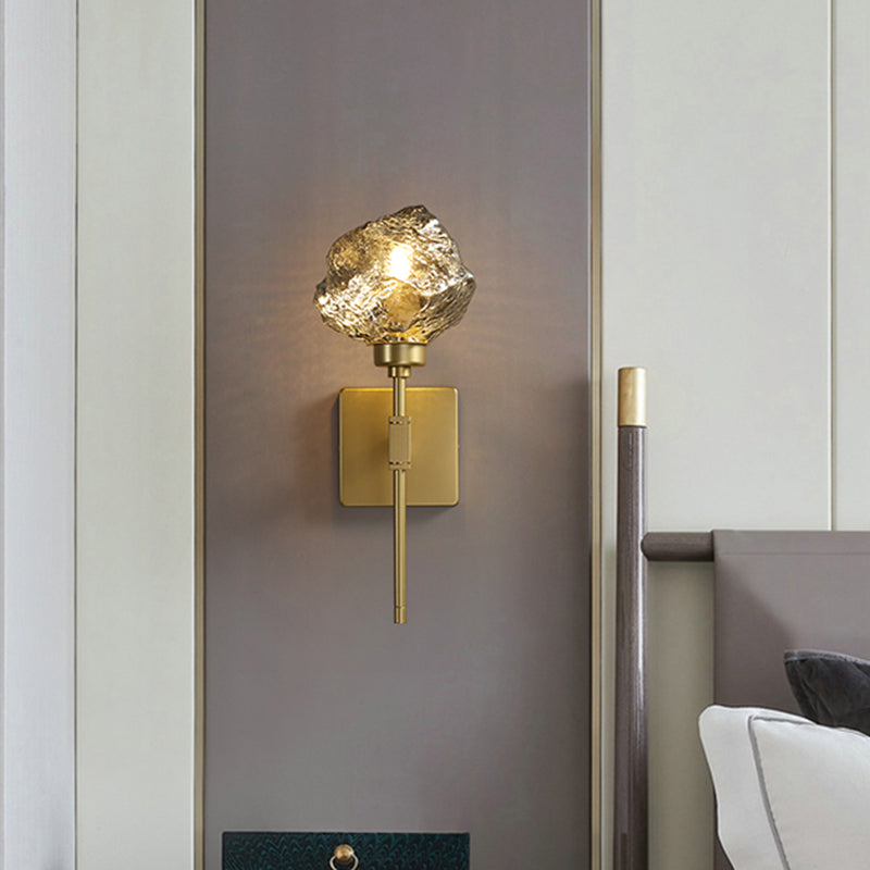 Lisslune | Brass Ice Block Wall Light Scone Postmodern 1 Head Amber/Smoke Gray Glass Wall Mounted Lamp for Living Room