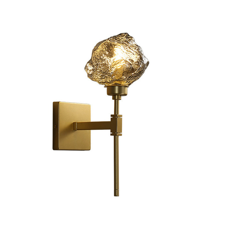 Lisslune | Brass Ice Block Wall Light Scone Postmodern 1 Head Amber/Smoke Gray Glass Wall Mounted Lamp for Living Room