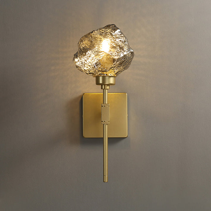 Lisslune | Brass Ice Block Wall Light Scone Postmodern 1 Head Amber/Smoke Gray Glass Wall Mounted Lamp for Living Room