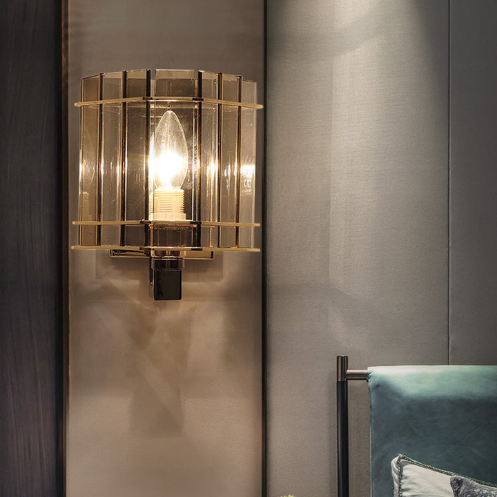 Lisslune | Modern Rectangular Wall Lighting with Smoke Gray Glass 1-Bulb Nightstand Wall Lamp