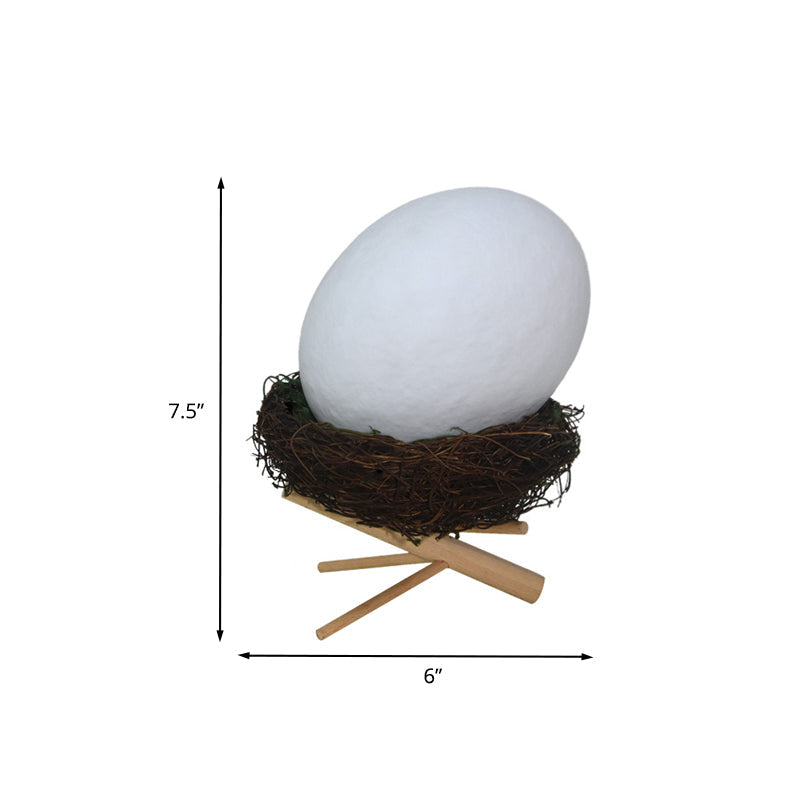 Skørter | Rechargeable White Egg Nightstand Lamp Kids Creative Plastic LED Table Lamp with Wooden Holder and Nest Lamp Holder