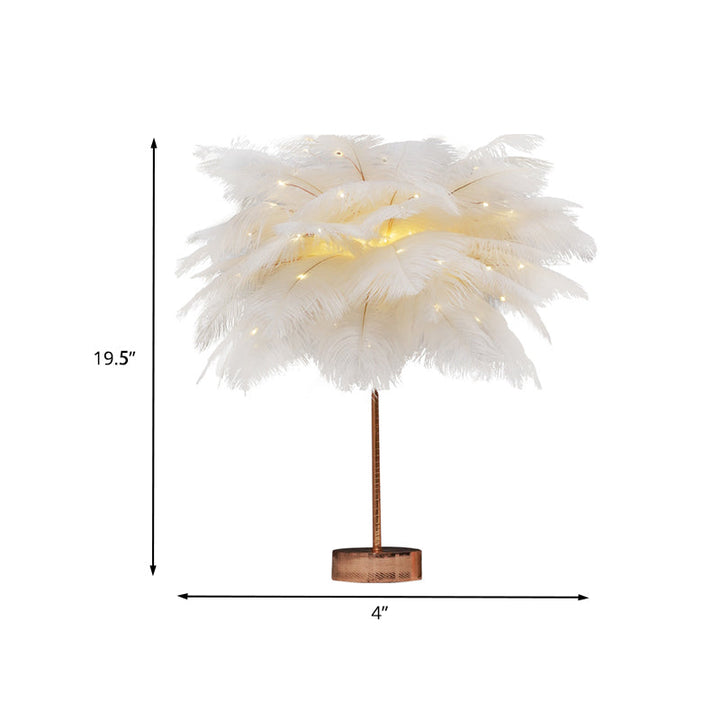 Skørter | Pink/White Palm Tree Nightstand Lamp Modern Stylish Feather Battery-Powered LED Table Lamp with Rechargeable USB Port