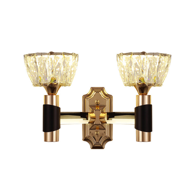 Lisslune | 1/2-Light Bowl Wall Lamp Minimalist Black and Gold Crystal Block Wall Lamp