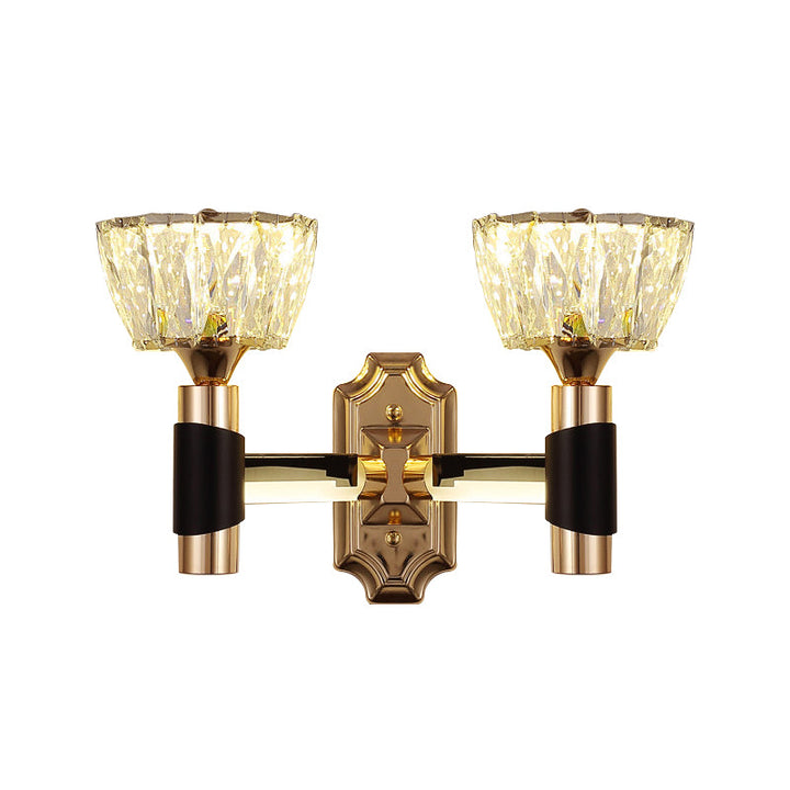 Lisslune | 1/2-Light Bowl Wall Lamp Minimalist Black and Gold Crystal Block Wall Lamp
