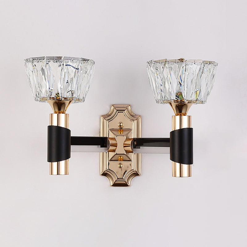Lisslune | 1/2-Light Bowl Wall Lamp Minimalist Black and Gold Crystal Block Wall Lamp