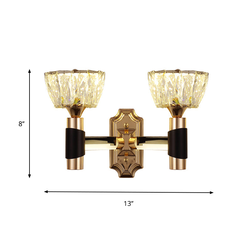 Lisslune | 1/2-Light Bowl Wall Lamp Minimalist Black and Gold Crystal Block Wall Lamp