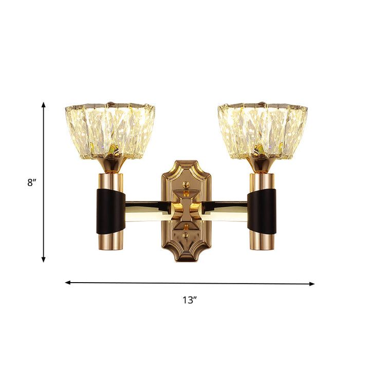 Lisslune | 1/2-Light Bowl Wall Lamp Minimalist Black and Gold Crystal Block Wall Lamp