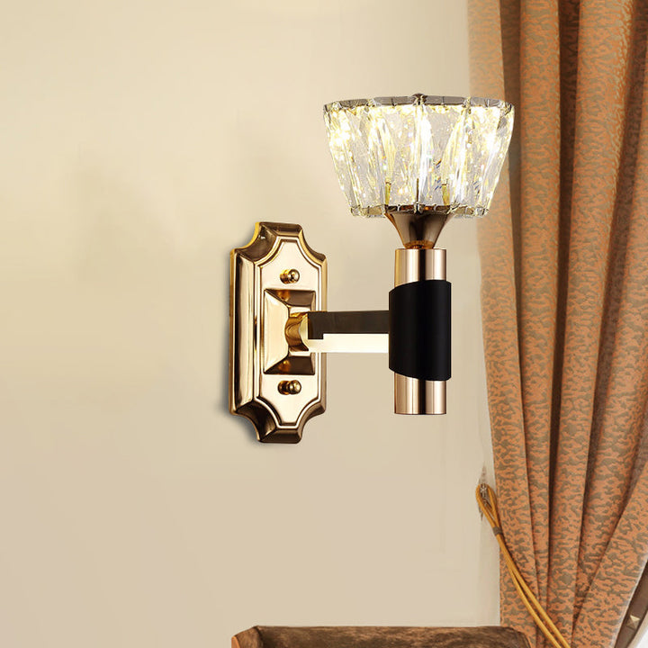 Lisslune | 1/2-Light Bowl Wall Lamp Minimalist Black and Gold Crystal Block Wall Lamp
