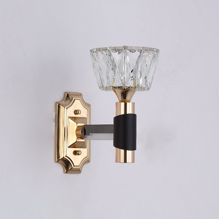 Lisslune | 1/2-Light Bowl Wall Lamp Minimalist Black and Gold Crystal Block Wall Lamp