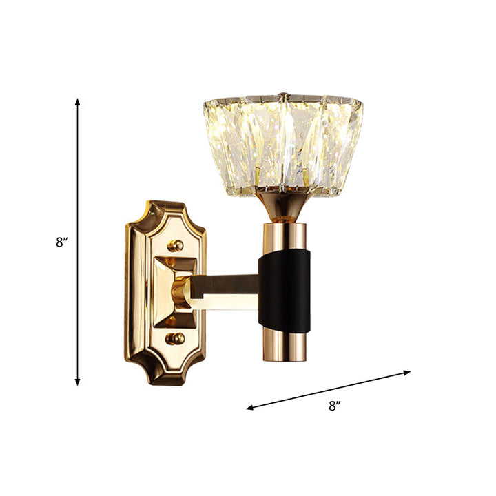 Lisslune | 1/2-Light Bowl Wall Lamp Minimalist Black and Gold Crystal Block Wall Lamp