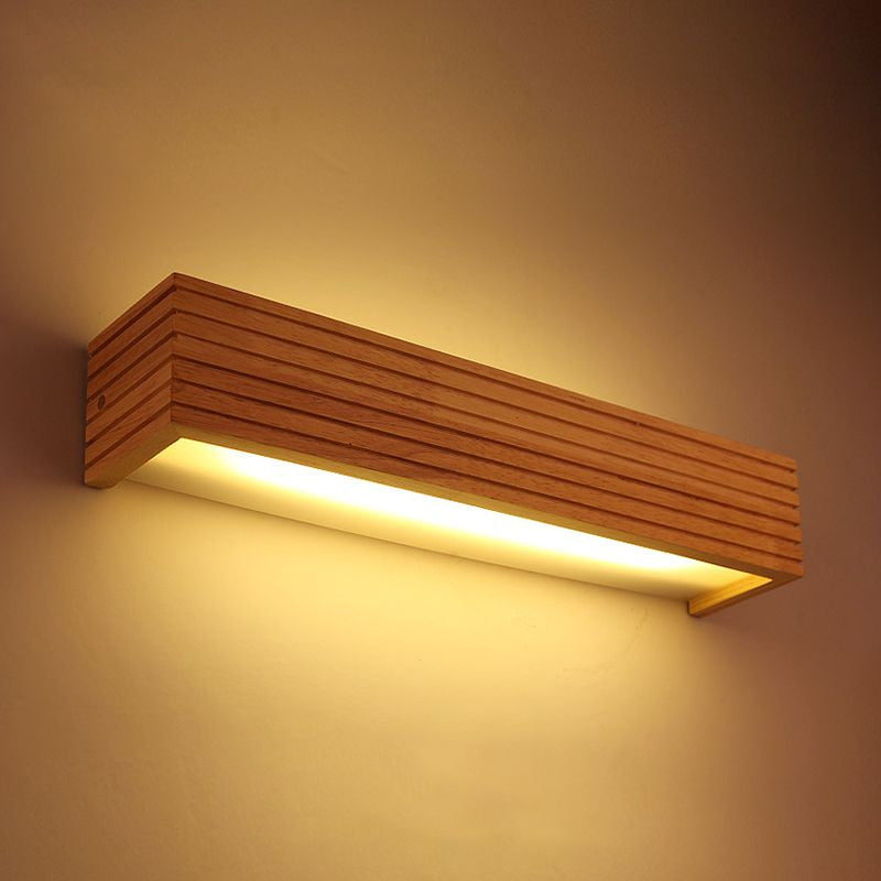 Skørter | Striped bedroom wall lamp contemporary wooden 14"/18"/21.5" wide single head beige LED up and down light fixture in warm/white light