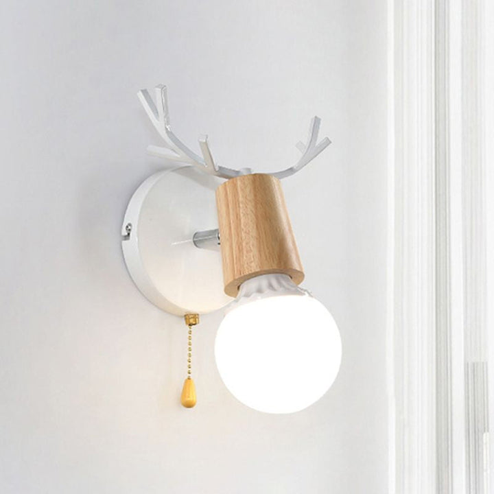 Lisslune | 1 Light Bare Bulb Wall Lamp Modern Style Black/White Finish Metal and Wood Wall Lighting with Deer Side