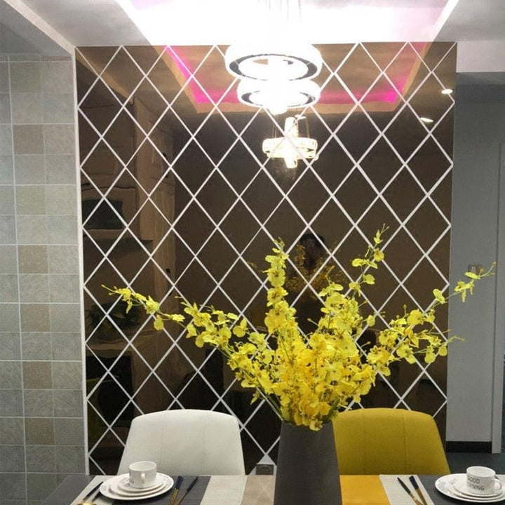 Lisslune | Elegant 3D Diamond and Triangle Acrylic Mirror Wall Decor Sticker Set