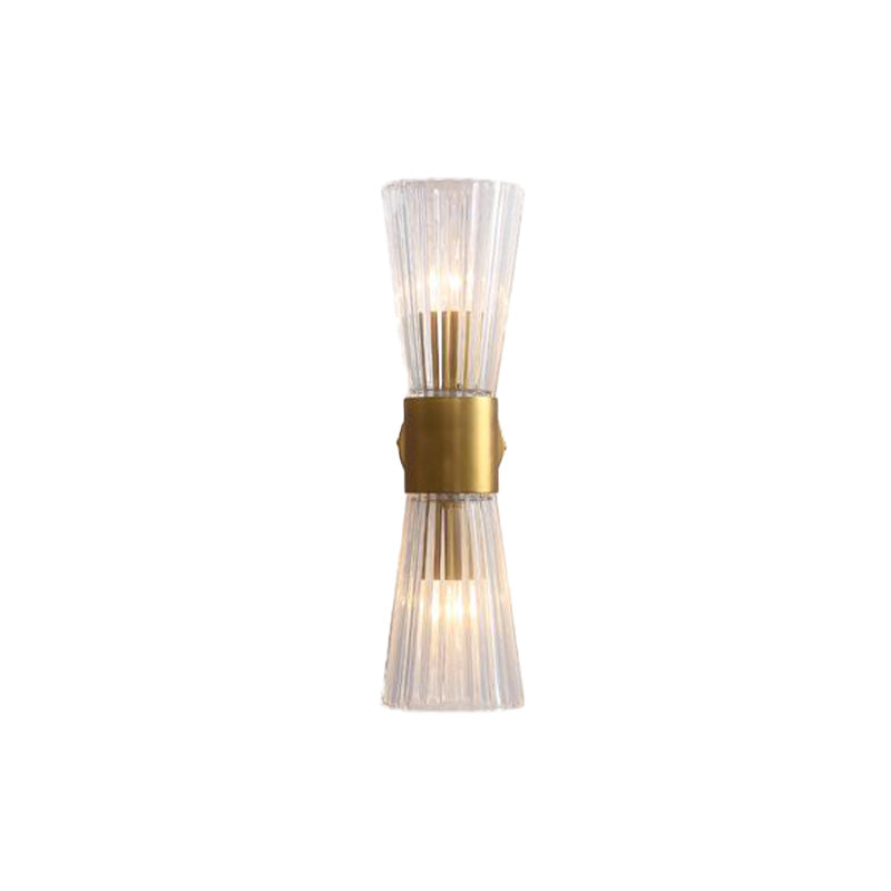 Skørter | Hourglass-shaped Wall Light Postmodern Clear Prism Glass 2 Heads Brass Upward-Downward Wall Light