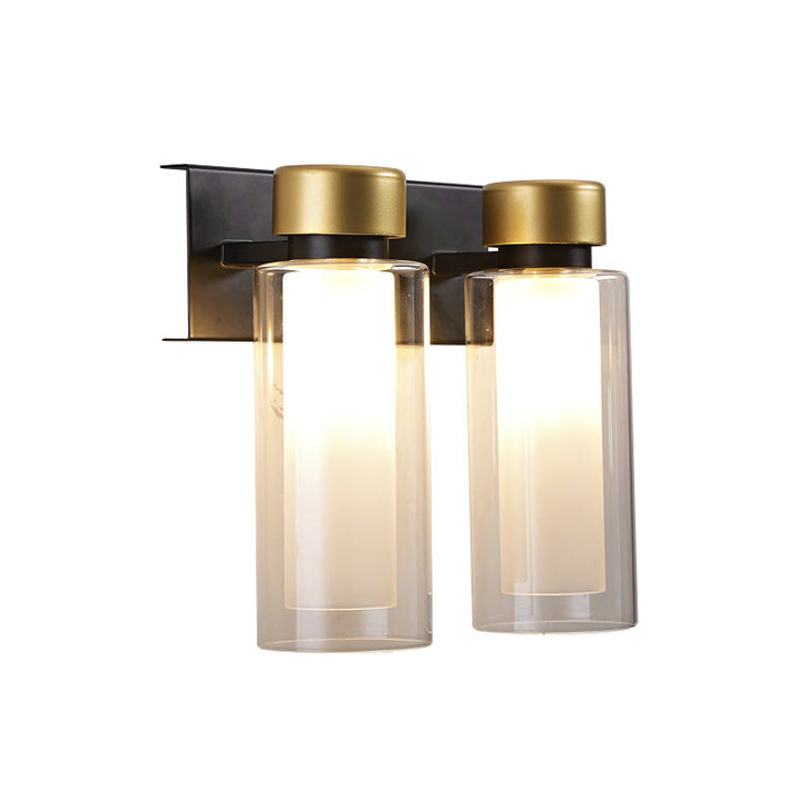 Lisslune | Brass Dual Cylinder Wall Lamp Post-Modern 2 Lamps Clear Glass LED Wall Mount Lamp