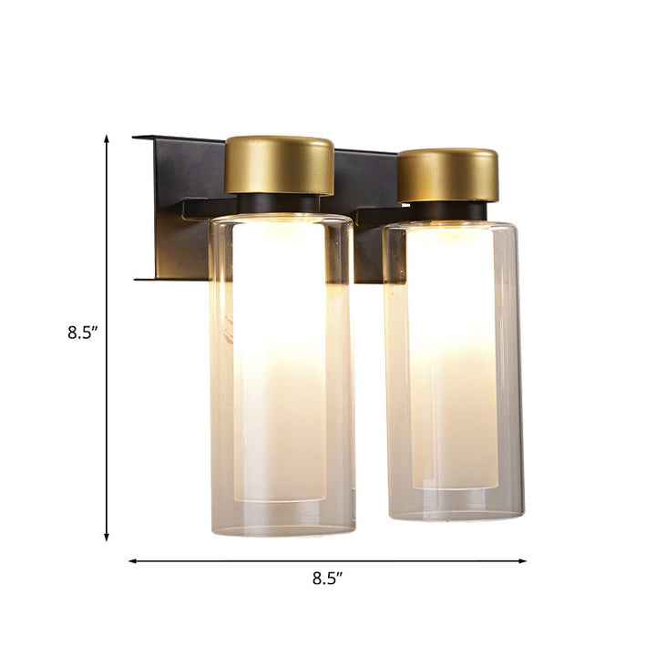 Lisslune | Brass Dual Cylinder Wall Lamp Post-Modern 2 Lamps Clear Glass LED Wall Mount Lamp