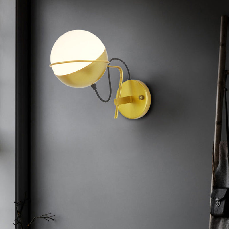 Lisslune | Gold Ball Wall Sconce Lighting Postmodern 1 Light Metallic Wall Lamp Fitting with Loop