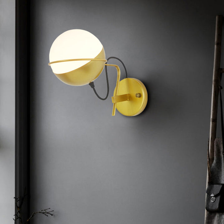 Lisslune | Gold Ball Wall Sconce Lighting Postmodern 1 Light Metallic Wall Lamp Fitting with Loop