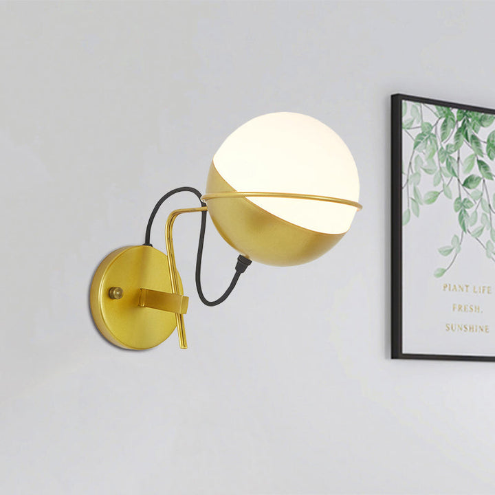 Lisslune | Gold Ball Wall Sconce Lighting Postmodern 1 Light Metallic Wall Lamp Fitting with Loop