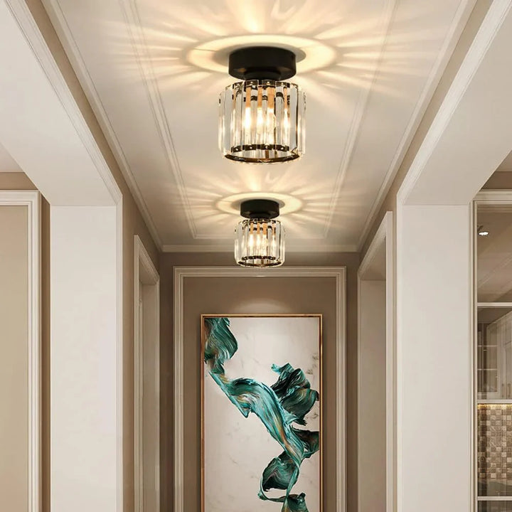 Lisslune | Modern Crystal Ceiling Light with Gold and Black Accents – Stylish Lighting for Your Home