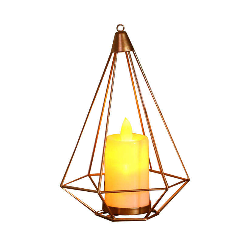 Skørter | Candle style table lamp children's iron golden LED bedside lighting with triangle/cactus cage