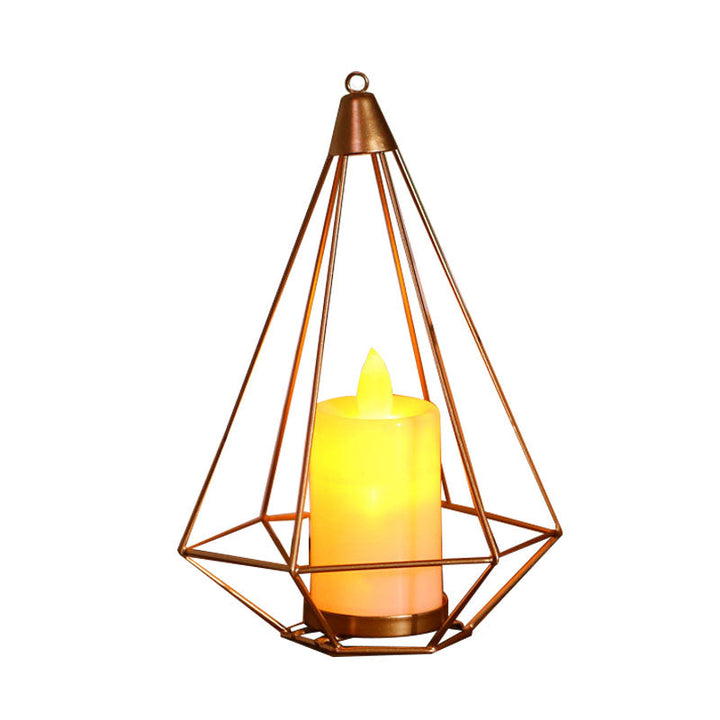 Skørter | Candle style table lamp children's iron golden LED bedside lighting with triangle/cactus cage