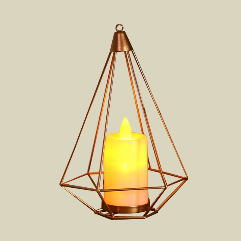 Skørter | Candle style table lamp children's iron golden LED bedside lighting with triangle/cactus cage