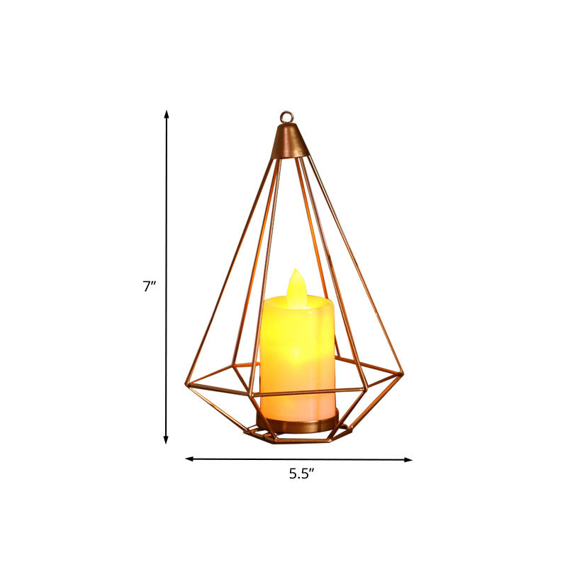 Skørter | Candle style table lamp children's iron golden LED bedside lighting with triangle/cactus cage