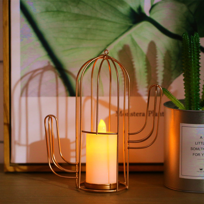 Skørter | Candle style table lamp children's iron golden LED bedside lighting with triangle/cactus cage