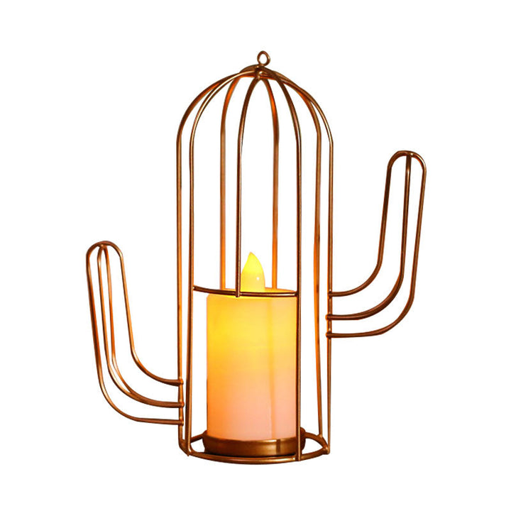 Skørter | Candle style table lamp children's iron golden LED bedside lighting with triangle/cactus cage