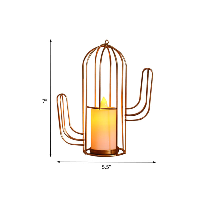Skørter | Candle style table lamp children's iron golden LED bedside lighting with triangle/cactus cage