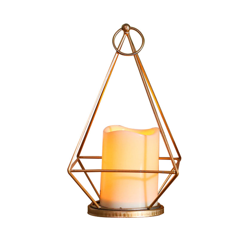 Skørter | Kids Battery Powered LED Night Light Golden Diamond/Triangle/Hexagon Table Light with Iron Cage and Inner Candle Shade