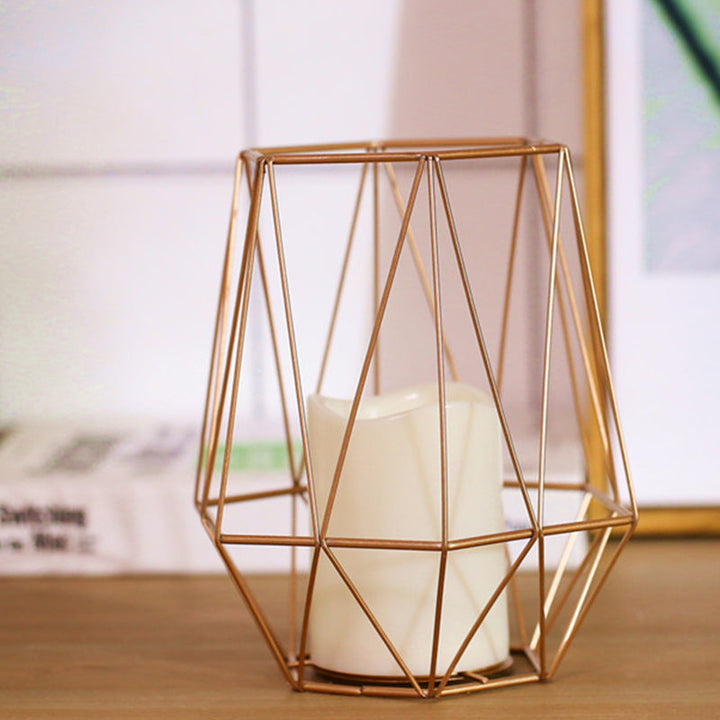 Skørter | Kids Battery Powered LED Night Light Golden Diamond/Triangle/Hexagon Table Light with Iron Cage and Inner Candle Shade