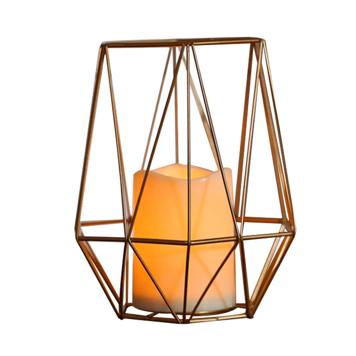 Skørter | Kids Battery Powered LED Night Light Golden Diamond/Triangle/Hexagon Table Light with Iron Cage and Inner Candle Shade