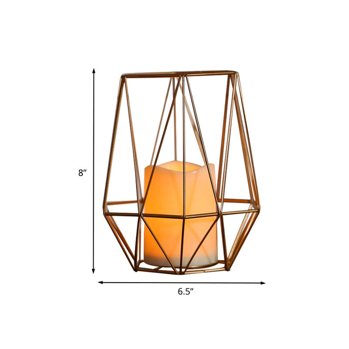 Skørter | Kids Battery Powered LED Night Light Golden Diamond/Triangle/Hexagon Table Light with Iron Cage and Inner Candle Shade
