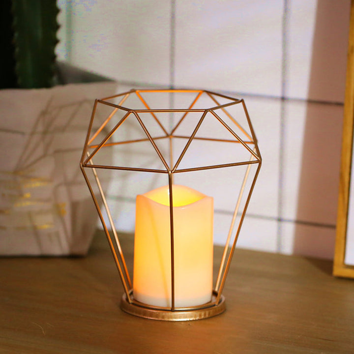 Skørter | Kids Battery Powered LED Night Light Golden Diamond/Triangle/Hexagon Table Light with Iron Cage and Inner Candle Shade