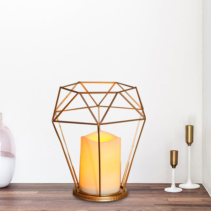 Skørter | Kids Battery Powered LED Night Light Golden Diamond/Triangle/Hexagon Table Light with Iron Cage and Inner Candle Shade