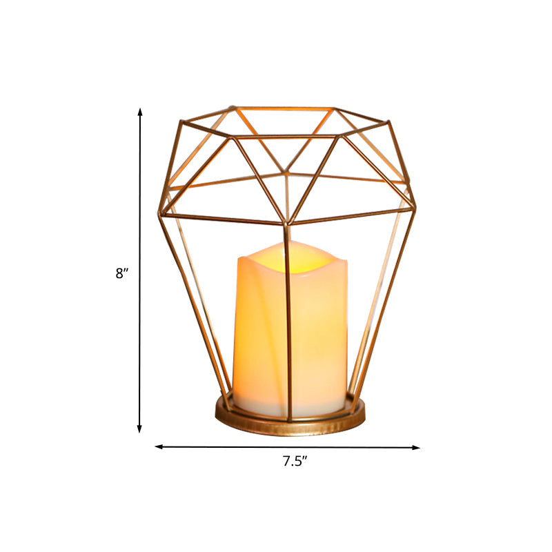 Skørter | Kids Battery Powered LED Night Light Golden Diamond/Triangle/Hexagon Table Light with Iron Cage and Inner Candle Shade