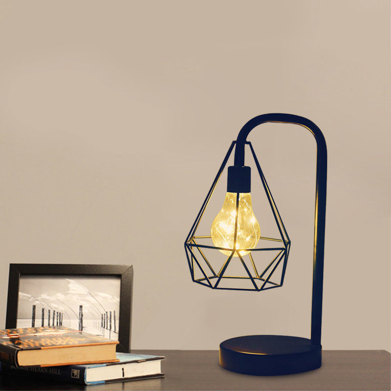 Skørter | Drop/Ball Cage Plug In Table Lamp Modern Style Black LED Nightstand Lighting with Gooseneck Arm