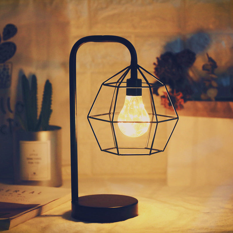 Skørter | Drop/Ball Cage Plug In Table Lamp Modern Style Black LED Nightstand Lighting with Gooseneck Arm