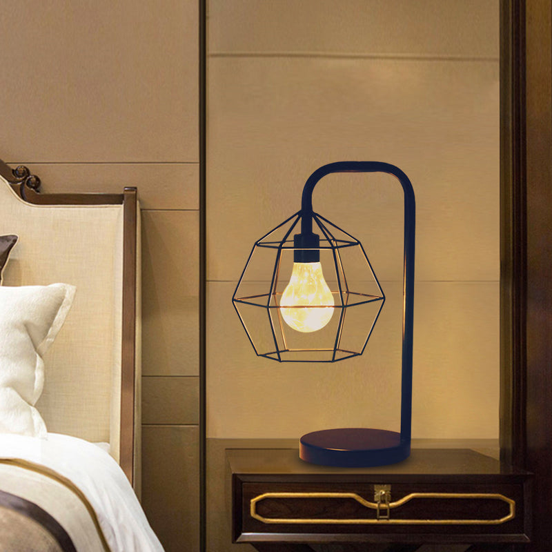 Skørter | Drop/Ball Cage Plug In Table Lamp Modern Style Black LED Nightstand Lighting with Gooseneck Arm