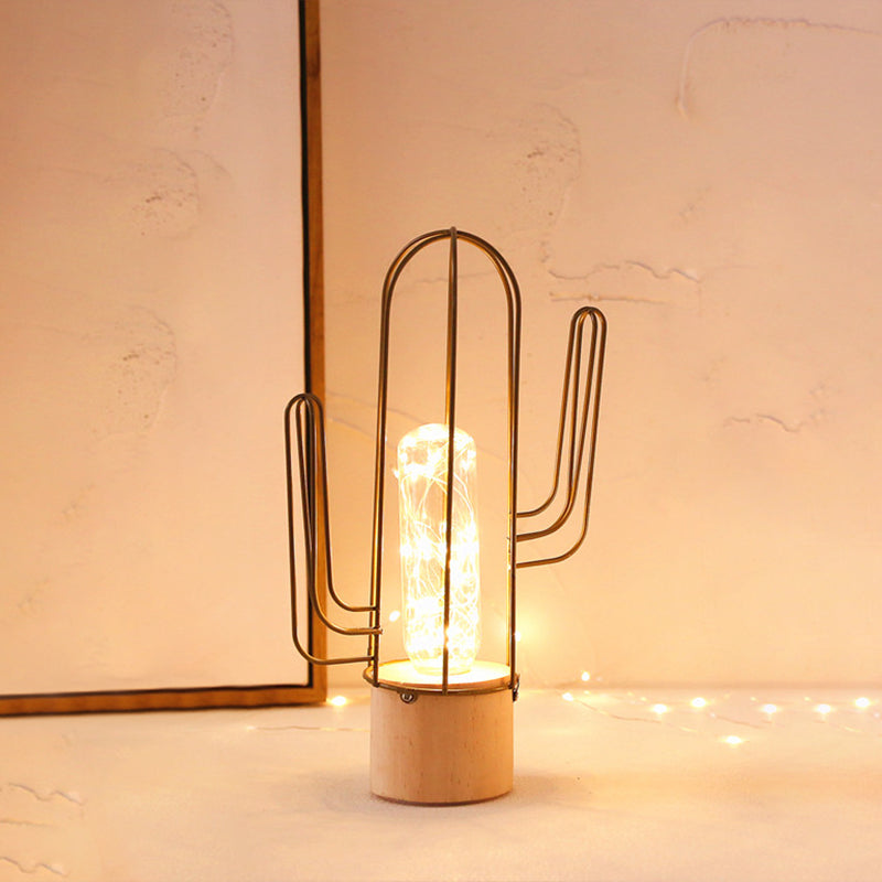 Skørter | Capsule clear glass night light children gold rechargeable LED table lamp with cactus steel cage protection