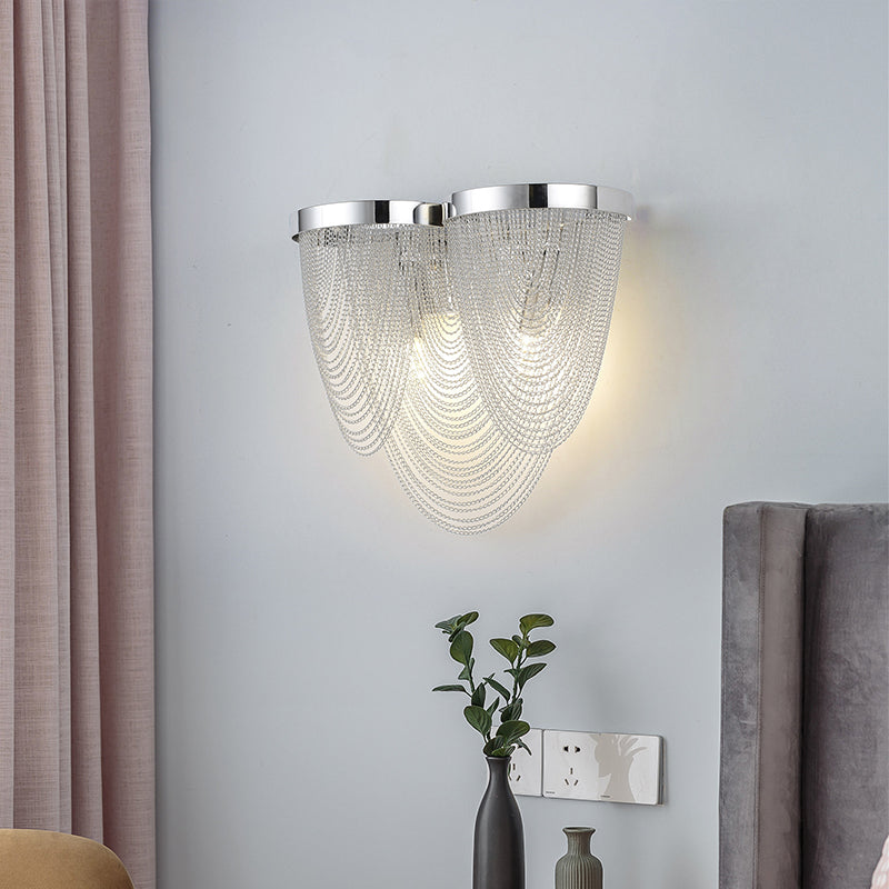 Lisslune | Tassels Living Room Wall Light Metal 2-Light Modern LED Wall Lamp Light in Silver