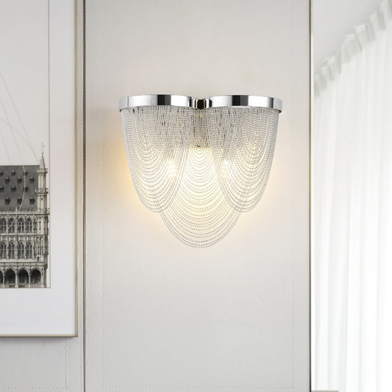 Lisslune | Tassels Living Room Wall Light Metal 2-Light Modern LED Wall Lamp Light in Silver